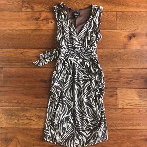 Fitted Animal Print Midi Dress With Pockets